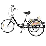 Wiyuer 24 Zoll Fahrrad 8 Gang Erwachsene Dreirad Einstellbare Geschwindigkeit & Höhe Citybike aus Kohlenstoffreicher Stahl mit Einkaufskorb bis 120kg für Städte Einkäufe