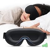 Aosun 3D Schlafmaske für Seitenschläfer, 2025 Augenmaske für Frauen & Herren, 100% Lichtblockierend & Atmungsaktiv, Schlafbrille mit Verstellbarem Gummiband & Ohrstöpseln, Reisen, Büro, Yoga, Schwarz