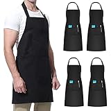 4 Stück Schwarze Kochschürze, Unisex Arbeitsschürze, Wasserdichte Verstellbare Schürze mit Taschen, Personalisierte Schürze für Catering, Kochen, Gartenarbeit, Reinigung, Geschirrspülen, Malen