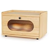 GUUSII HOME Brotkasten Holz Brotbox Küchentheke Brotaufbewahrung Zirbenholz Brot Aufbewahrungsbox Küche Brotbehälter Brot Aufbewahren mit Magnetisch Acryltür Bread Box Bin 36.5x23.5x22cm(Gelb)