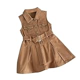 Schwarz Mädchen Girls Fashion Sleeveless Jeans New Korean Version of Children's Lapel Waistcoat Dress Baby Dunkelblau Mädchen (Coffee, 1-2 Years)
