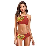 Damen-Bikini, traditionelles Tribal-Design, afrikanischer Stil, Neckholder, hoher Halsausschnitt, 2-teilig, gepolstert, Badeanzug-Set für Erwachsene, Teenager, Mädchen, S-XXL Gr. 52, mehrfarbig