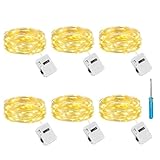litogo 6 Stück/3 Modi Mini Lichterkette mit Batterie, 2M 20 LED Lichterkettenbatterie, Wasserdicht Kleine Lichterketten Batteriebetriebene für Hochzeit Party Innen Weihnachten Deko, Warmweiß