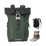 Besnfoto Kamera-Rucksack, wasserdichte Reise-Kameratasche für Fotografen, erweiterbar, Roll-Top-Fototasche für DSLR-, SLR-Kameras, spiegellose Kamera, passend für Laptops bis zu 39,6 cm (15,6 Zoll