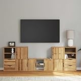 WRJENFSC 5-TLG. Wohnwand mit Stauraum ODDA Massivholz Kiefer Fernseher Ständer Tv Sideboard Wohnzimmer Tv Schrank Tv Tisch für Inneres Flur Wohnstube Schlafzimmer