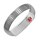 EnerMagiX Medizinisches Notfall-Armband für Herren und Damen, ID-Armreif, elastischer Edelstahl, personalisierbar (Put-Details im Lift-Up-Bereich, individuelle medizinische Karte+Streifen gratis)