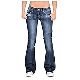 Damen Flare Jeans Vintage Schlaghose Hohe Taille Jeans Y2k Glockenhose Sommer Hose mit Taschen (Marine, S)