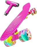 Deleven Skateboard mit LED Rollen, Skate Tool und ABEC 7 Lager - Kinder Erwachsene Anfänger - 56 cm