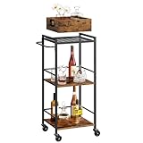 VASAGLE Servierwagen, Küchenwagen, abnehmbares Tablett, mit verstellbaren Füßen und Rollen, Küchenregal, Stahlrahmen, 30 x 34,7 x 86 cm, Industrie-Design, vintagebraun-schwarz LRC062B01