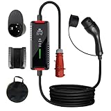 PLKEQS Typ 2 EV-Ladekabel 22 kW, Einstellbarer Strom 8-32A, Wallbox-Ladekabel Typ 2 mit CEE 3-Phasen-Stecker, UI-Display-Bildschirm, zeitgesteuerte Verzögerung 1-10 Stunden, Kabelhalter & Tasche,15m