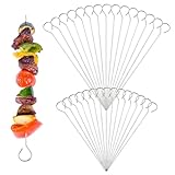 Dokeno Rouladennadeln, 30 Pcs Schaschlikspieße aus Edelstahl, Wiederverwendbare Spieß Stöcke Hohe Qualität Grillspieße Schaschlikspieße für Rouladenspieße, Meeresfrüchte und Gemüse, Silber(20cm&15cm)