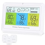 Ankilo Wetterstation Funk mit 3 Außensensor,Farb-LCD-Bildschirm Funkwetterstation mit Wettervorhersage,Luftdruck,Thermometer innen außen,Raumthermometer Reichweite bis zu 100m,Weiß