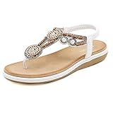 ZOEASHLEY Sandalen Damen Sommer Flache Zehentrenner Sandaletten Bohemian Flip Flops Weiß07 38