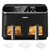 COSORI Heißluftfritteuse mit Doppelkammer, 8.5L Max Airfryer mit Zubehör, Heissluftfritteuse mit 50+ Online Recepte, 8 in 1 Funktionen, Sichtfenster, Energiesparend, Schwarz