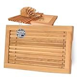 Brotschneidebrett Made in EU mit Krümelgitter & Griffmulden aus Buchenholz geölt - 40x25 cm, Schneidebrett für Brot, Baguette und Brötchen, Servierbrett - geölt & nachhaltig -