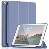 Lsmmpoba Hülle für iPad 9. / 8. / 7. Generation mit Stifthalter 10.2 Zoll Modell 2021/2020 / 2019, Ultradünne Schutzhülle aus TPU mit Standfunktion für iPad 10.2, Blau grau