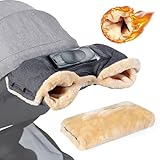 Orzbow Kinderwagen Handwärmer,Warm Kinderwagen Handschuhe mit Lammfellimitat,Stabil Handmuff für Kinderwagen mit Handyfach,Wetterfester Stoff,Extremer Komfort,Kinderwagen Muff im Winter,Dunkelgrau