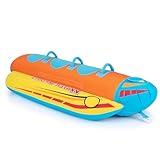 HOMASIS Bananenboot aufblasbar, Banana Boat für 3 Personen, Towable Tube mit 3 Griffen & Abschleppsystem, Wassersport Funtube bis zu 231 kg belastbar, 252 x 108 x 51 cm