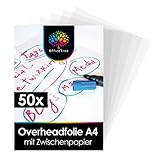 OfficeTree 50 x Overheadfolie A4 - OHP Folien glasklar - Folie für Laserdrucker - Overheadfolien auch als Kopierfolie, Projektorfolie oder Drucker Folie geeignet