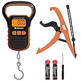 Digital Fishing Scale Fischwaagen 110lb/50kg mit Lippengreifer, Kofferwaage mit größerem Griff und Haken, Hängewaage mit Maßband, inkl. Batterie - Orange