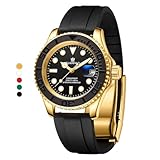 GUANHAO Men's Automatic Mechanical Diving Watch， 40mm Luminous Dial， 100M Waterproof， Luxury Fashion Business Casual Sport Designer Genuine Watch with Calendar， Rubber/Stainless Steel Strap