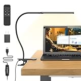 Mojimdo Schreibtischlampe 77 LED mit Fernbedienung [Beeindruckende Lichtleistung] 40CM Klemmlampe, 3 Farben & 5 Helligkeitsstufen, 360° Flexibel mit USB-Ladegerät