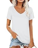 AirMood Damen-Sommer-T-Shirt, V-Ausschnitt, lässig, kurzärmelig, Tunika-Oberteil, weiß, S