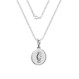 Ulex Premium 925 Sterling Silber Halskette 45 cm Damen Schmuck mit Medaille Mutter Gottes polierte Panzerkette christlich religiös für Frauen Mädchen Kommunion
