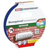 tesa Powerbond Outdoor - Doppelseitiges Montageband für den Außenbereich - Wasserfestes, starkes, UV-beständiges Klebeband - 5 m x 19 mm