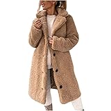 Black Friday Fleecejacke Damen Lang Plüschjacke Revers Einreihiges Teddyjacke Flauschig Mantel Große Größen Winterjacke Einfarbig Teddyfleece Jacke Elegant Wintermantel Warm Sweatshirt Winter