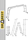 DRABEST - Gelenkleiter 4x3 Sprossen - mit Plattform - Klappleiter, Aluleiter - Maximale Belastung bis 125 kg - Mehrzweckleiter, Ausziehleiter - Aluminium Leiter, Klappbar - 0,33 x 0,9 x 0,25 m