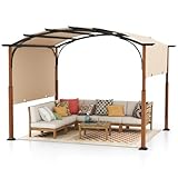 COSTWAY Pergola mit ausziehbarem Dach, 3,6x3m Pavillon wasserdicht stabil Winterfest, Gartenpavillon mit robusten Metallsäulen für Terrasse, Garten, Deck (Beige)