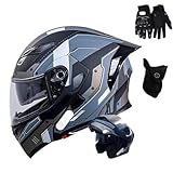 Motorradhelme, Helm Klapphelm Helm mit Drop Down Sonnenblende, Für Erwachsene Männer Frauen, Antwort ECE Genehmigth(C6,L(57~58CM))