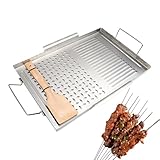Edelstahl-Grillplatte – Grillplatte, flaches Kochen, langlebiges Grillgeschirr-Set, robustes tragbares Kochfeld mit Griffen für Camping, sorgt für ein sicheres und zuverlässiges Kochen