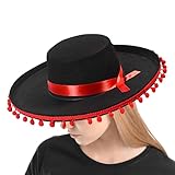Sombrero Hut, Mexikanischer Hut mit breiter Krempe, spanische Hüte mit Pompon, Sombrero Partys Hüte Cosplay Kostüm für Fotografie, Geburtstage, Halloween, Urlaub