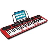 LEKATO Keyboard Piano mit 61 Tasten, Elektronisches Keyboard für Einsteiger mit Beleuchtete Tasten und LED-Anzeige, eingebaute Doppellautsprecher, Lernmodi, Notenständer, Rot