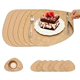 LUMIN TUTU Tischsets Abwaschbar 6er Set, Platzsets mit 6 Untersetzer, Rutschfestes Platzdeckchen, Wasserfest & Pflegeleicht, Tischset Lederoptik, Oval (Beige Blumenmuster)