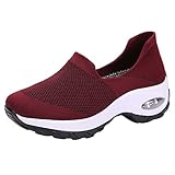 Damen Casual Outdoor Walking Flache Sneakers Sportschuhe Damen Running Sneakers rutschfest leicht Laufschuhe Outdoor Casual Laufen Sneakers Fitness Atmungsaktiv, Burgunderrot, 42 EU