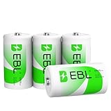 EBL D Akku 10000mAh, Wiederaufladbare D Zelle NI-MH Batterie 4 Stück mit Aufbewahrungsbox, Mono D Akku