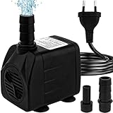 COKDEZ Mini Wasserpumpen(600L/H, 10W), Ultra Leise Aquarium pumpe mit hohem Hub, brunnenpumpe mit 1,5 m Netzkabel, 2 Düsen für Aquarien, Teich, Brunnen, Statuen, Hydrokultur