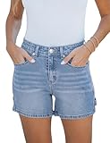 Roskiky Stretch Jeans Damen High Waist Kurze Hosen Damen Jeans Seeblau M