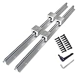 GooEquip 2 Stück Linearschiene SBR12 500/1200 mm Linearlager-Gleitset mit 2 Linearführungswellen und 4 SBR12UU Lagerblöcken, Führungsschienenset für Drehmaschinen(SBR12-500mm)