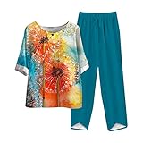 Zweiteiler Damen Sommer Baumwolle Und Leinen Mit Rundhalsausschnitt Elegant Schicke Outfits Lockere Und Atmungsaktive Musselin Set Leicht Und Luftig Oberteilen Und Hosen Modern Weites Bein Loungewear