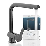 SCHÜTTE 79836 RIO 360° schwenkbare Küchenarmatur, Spültisch Armatur mit hohem Auslauf Küche, Einhebelmischer Einzelspüle Doppelspüle Mischbatterie für die Spüle, Wasserhahn in Hochglanz Graphit