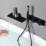 GODFSAHG Wasserfall-Badewannenarmatur, Thermostat-Duschmischer, Messing-Wannenarmaturen mit runder Handbrause, Moderne Badewannenarmaturen mit Duschaufsatz, wandmontierter Wannenfüller, Bad