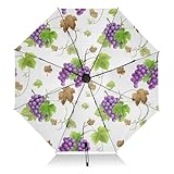 Sonnenschirme, tragbar, zusammenklappbar, kompakt, schwarz, automatisch, umgekehrt, für Sonne und Regen, Aquarell, violette Trauben, Blätter