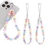 TIESOME Handykette Perlen, 2 Stück Herz Stern Perlen Kawaii Telefon Lanyard Handschlaufe Anti Verlorene Handy Straps Bunte Perlen Strap Böhmische Handykette für Frauen