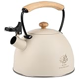 KARL HAUSMANN Wasserkessel Induktion - 2.5L - Cremig Teekessel mit Automatischer Pfiff - Edelstahl Wasserkocher für Induktionsherd, Gasherd und Elektroherd - Pfeifkessel - Teekanne - Flötenkessel