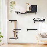 FUKUMARU Kletterwand Katzen Set, 10-teilig Katzen Kletterwand Set, aus robuster Multiplexplatte，Hängematte Katze mit Katzenhaus, Katzenbrücke, Katzenbaum, Katzentreppe bis zu 18 kg, Grau