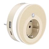 Timasser Nachtlicht Steckdose, LED Nachtlicht mit Bewegungsmelder und Steckdose 2x USB Weiß Bewegungsmelder Steckdosen Steckdosenlicht Nachtlampe Treppenlicht für Schlafzimmer (A)